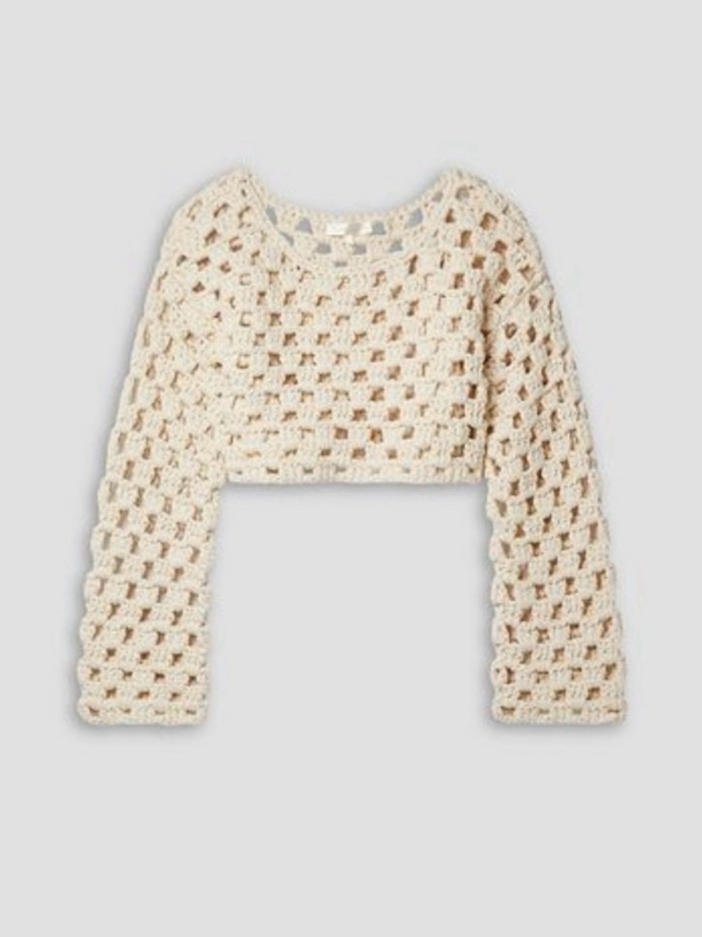 LoveShackFancy Keely Crochet Open-Weave Cropped Sweater
